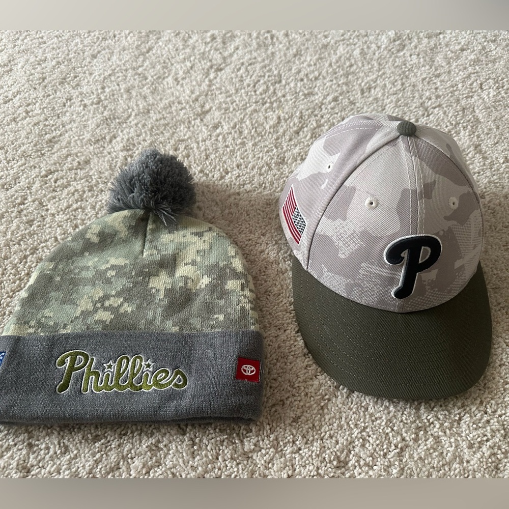 Philadelphia Phillies Camo Salute To Service Hat Lot One Beanie One Fitted Cap 7